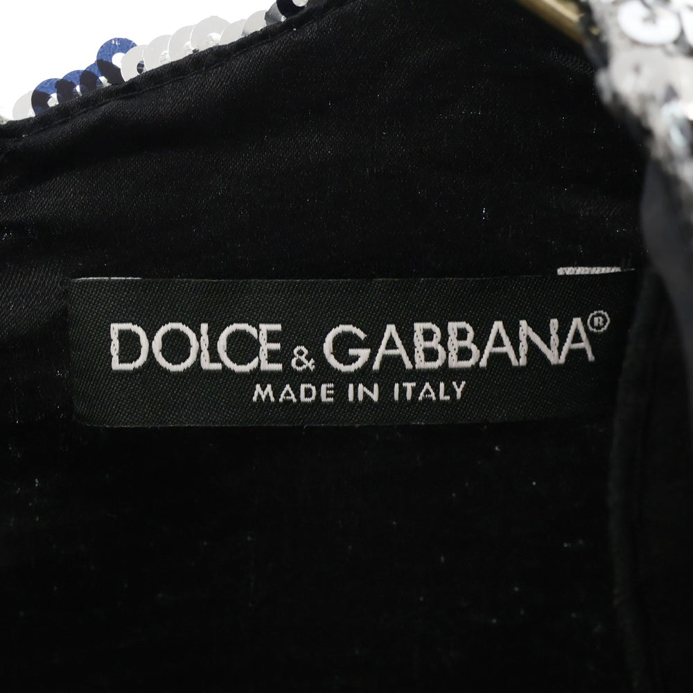 DOLCE & GABBANA(ドルチェアンドガッバーナ) オールスパンコール レディース バックジップ ワンピース シルバー/ブラック F8AFQT