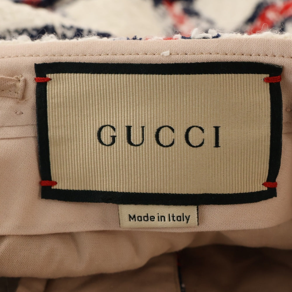 GUCCI(グッチ) 21AW チェック総柄 ツイード レディース スカート ホワイト/レッド/ネイビー 657877