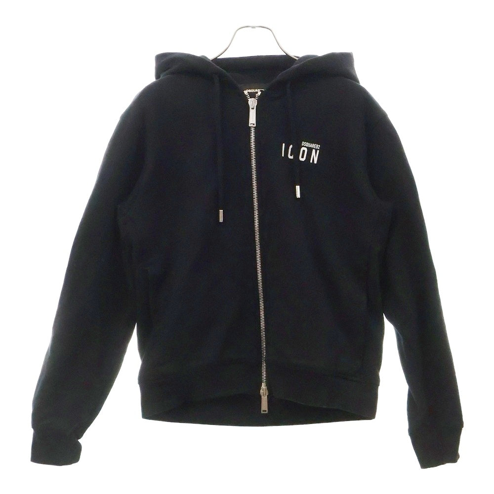 DSQUARED2(ディースクエアード) 22AW Mini ICON Zip Hoodie フロントロゴプリント ジップアップパーカー ブラック S79HG0007 S25516