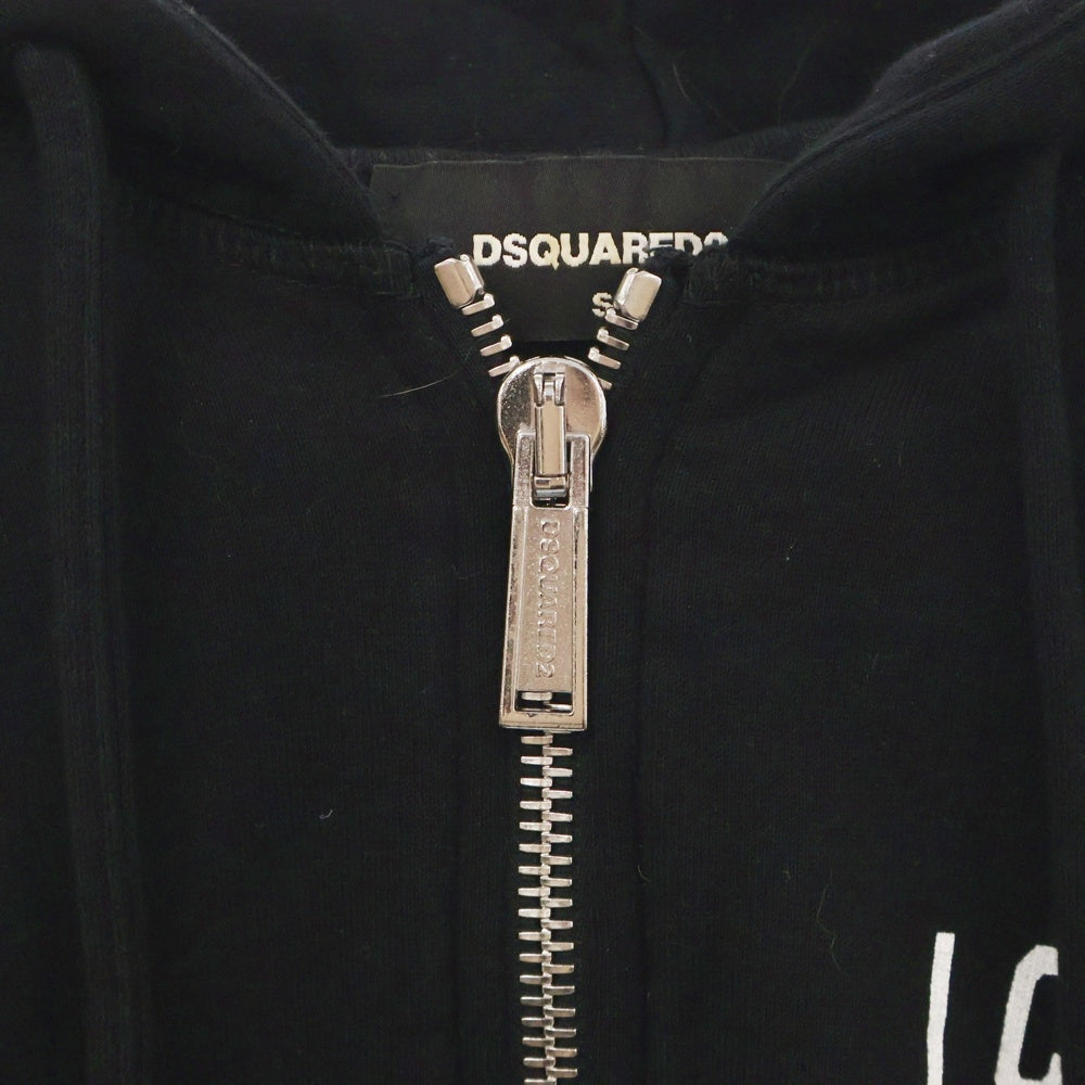 DSQUARED2(ディースクエアード) 22AW Mini ICON Zip Hoodie フロントロゴプリント ジップアップパーカー ブラック S79HG0007 S25516