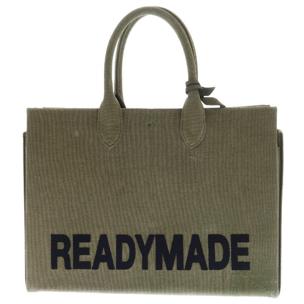 READY MADE(レディメイド) SHOPPING BAG 30 ショッピング ロゴエンブロイダリーヴィンテージコットン ミリタリーハンドバッグ カーキ