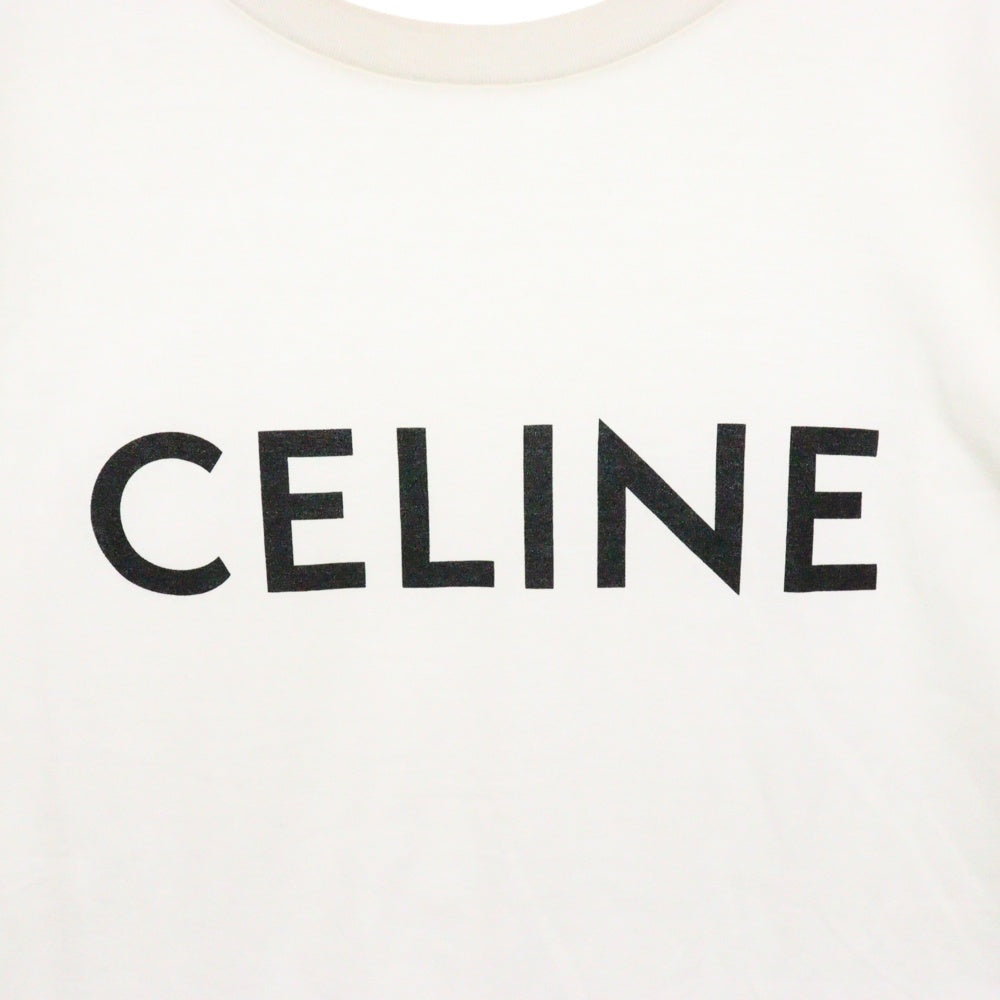 CELINE(セリーヌ) エディ期 コットン ジャージーロゴプリント クルーネック 半袖Tシャツ ホワイト 2X681671Q