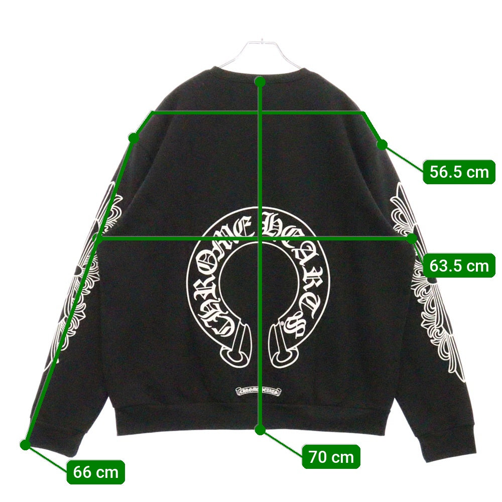 CHROME HEARTS(クロムハーツ) Horseshoe L/S Sweatshirt ホースシュープリント 袖フローラル スウェット ブラック
