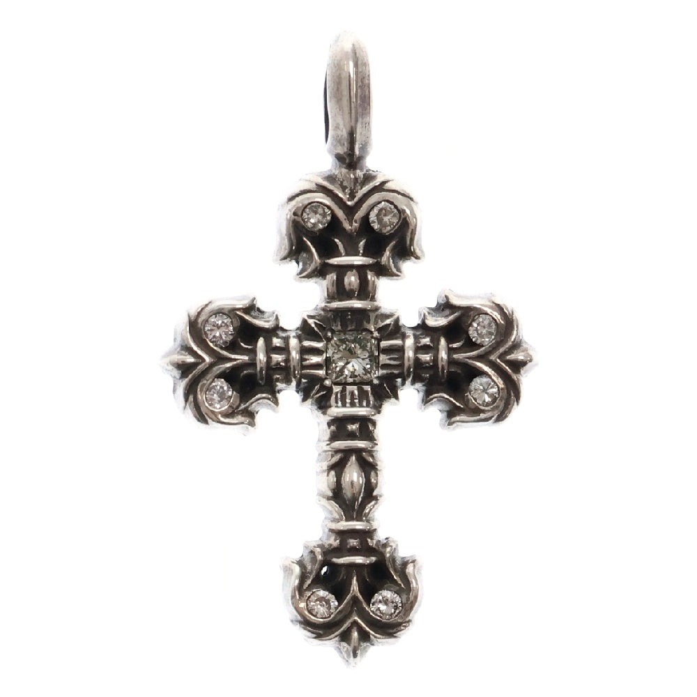 CHROME HEARTS(クロムハーツ) CHARM FILIGREE TINY A/DMND タイニーフィリグリークロス アフターPAVEダイヤ チャーム シルバーネックレストップ