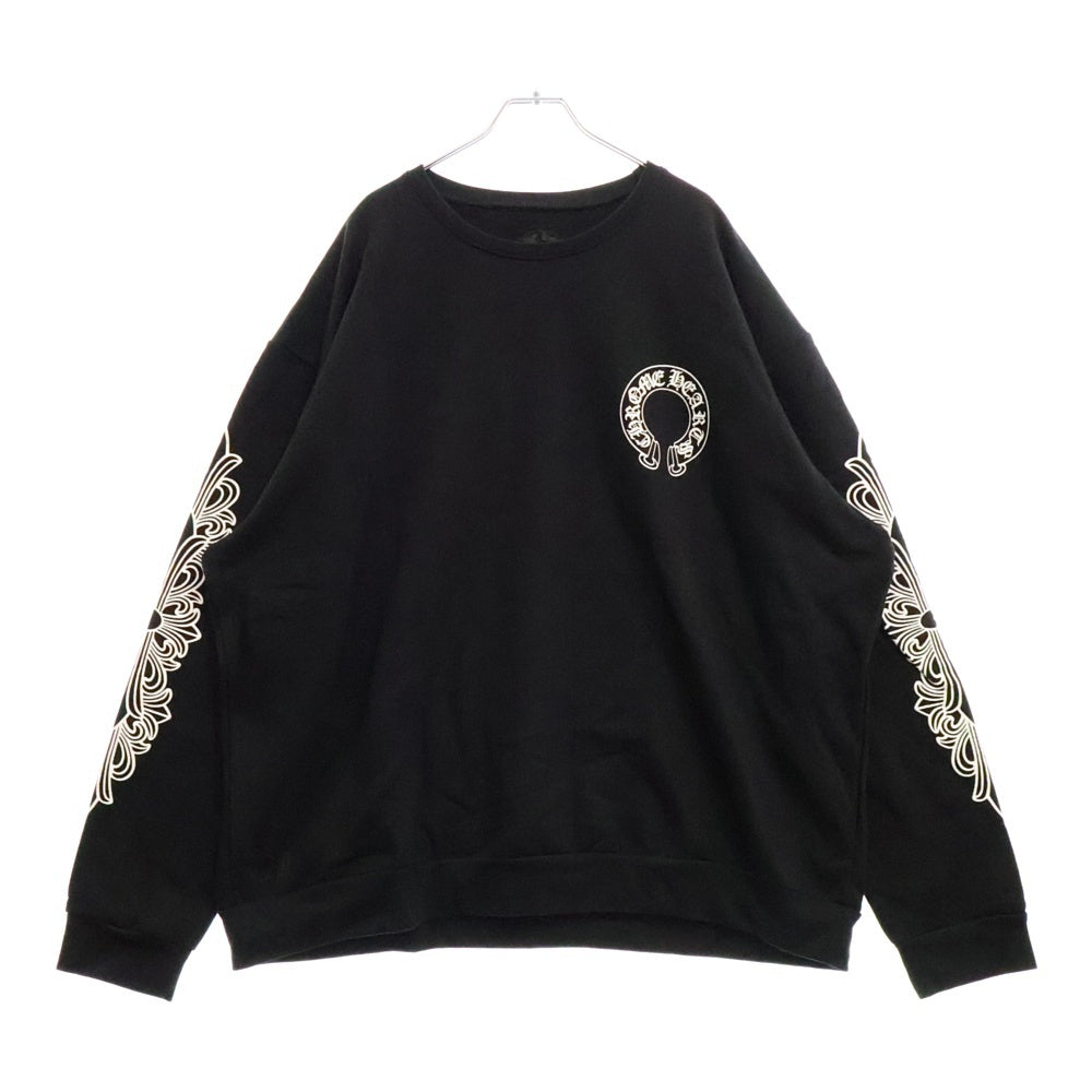 CHROME HEARTS(クロムハーツ) Horseshoe L/S Sweatshirt ホースシュープリント 袖フローラル スウェット ブラック