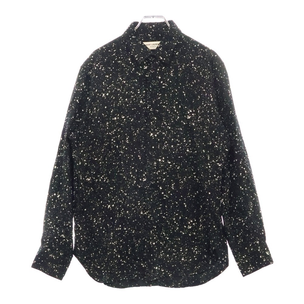 SAINT LAURENT PARIS(サンローランパリ) 15AW エディ期 スプラッターレーヨン 総柄 レーヨン 長袖シャツ ブラック 376954 Y891J
