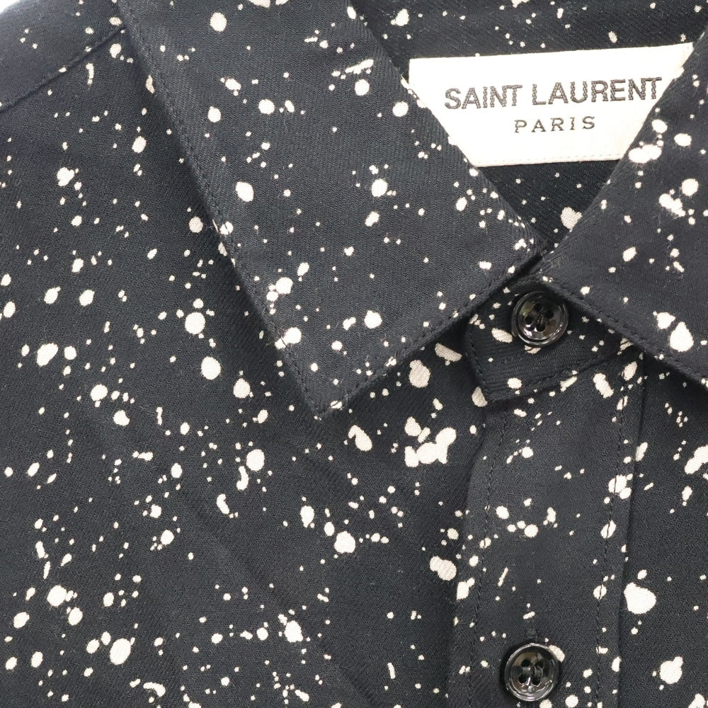 SAINT LAURENT PARIS(サンローランパリ) 15AW エディ期 スプラッターレーヨン 総柄 レーヨン 長袖シャツ ブラック 376954 Y891J