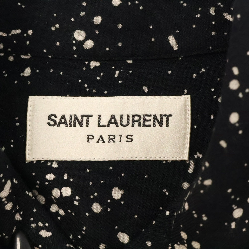 SAINT LAURENT PARIS(サンローランパリ) 15AW エディ期 スプラッターレーヨン 総柄 レーヨン 長袖シャツ ブラック 376954 Y891J