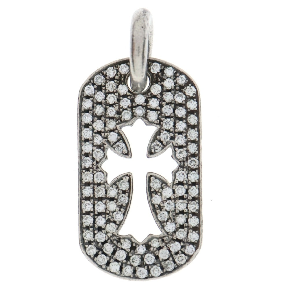 CHROME HEARTS(クロムハーツ) D TAG SML CO CRS P D ドッグタグ スモール カットアウト クロス パヴェダイヤ ネックレストップ シルバー