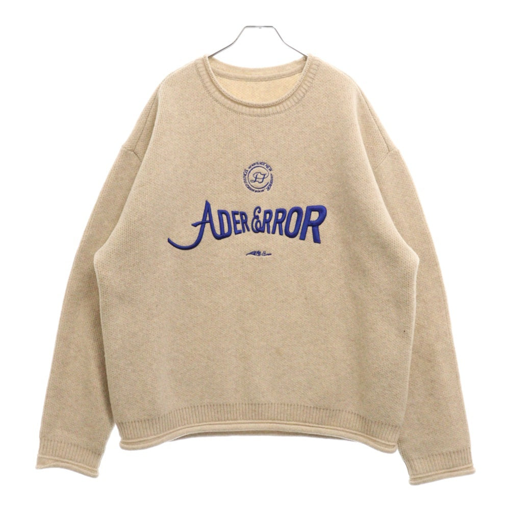 ADER ERROR(アーダーエラー) 22AW Logo Knit ロゴ刺繍 オーバーサイズ クルーネック ニット スウェット ベージュ BLAFWLK15IV2
