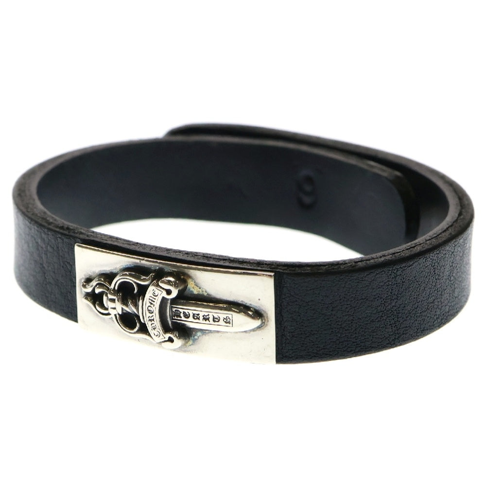 CHROME HEARTS(クロムハーツ) CUFF PLATE DAGGER カフプレートダガー レザーブレスレット ブラック 韓国購入レシート付