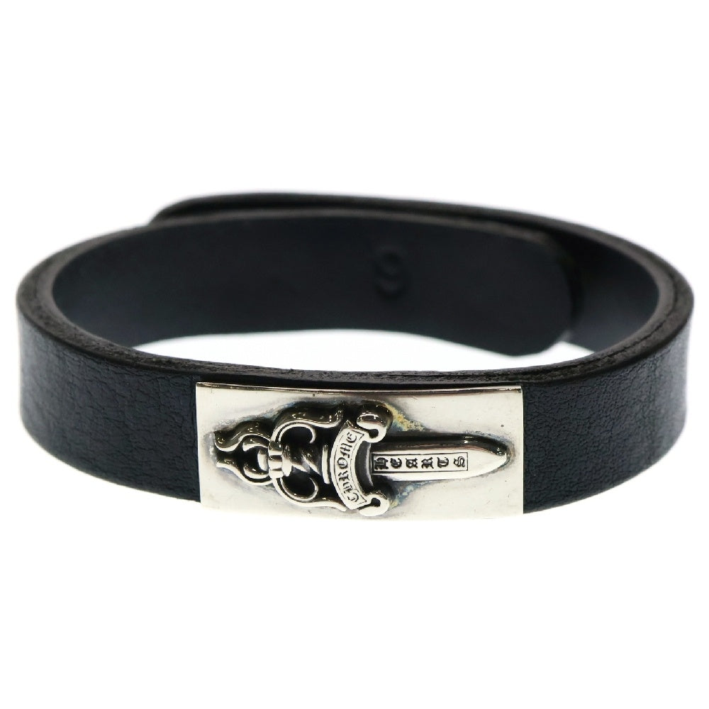 CHROME HEARTS(クロムハーツ) CUFF PLATE DAGGER カフプレートダガー レザーブレスレット ブラック 韓国購入レシート付