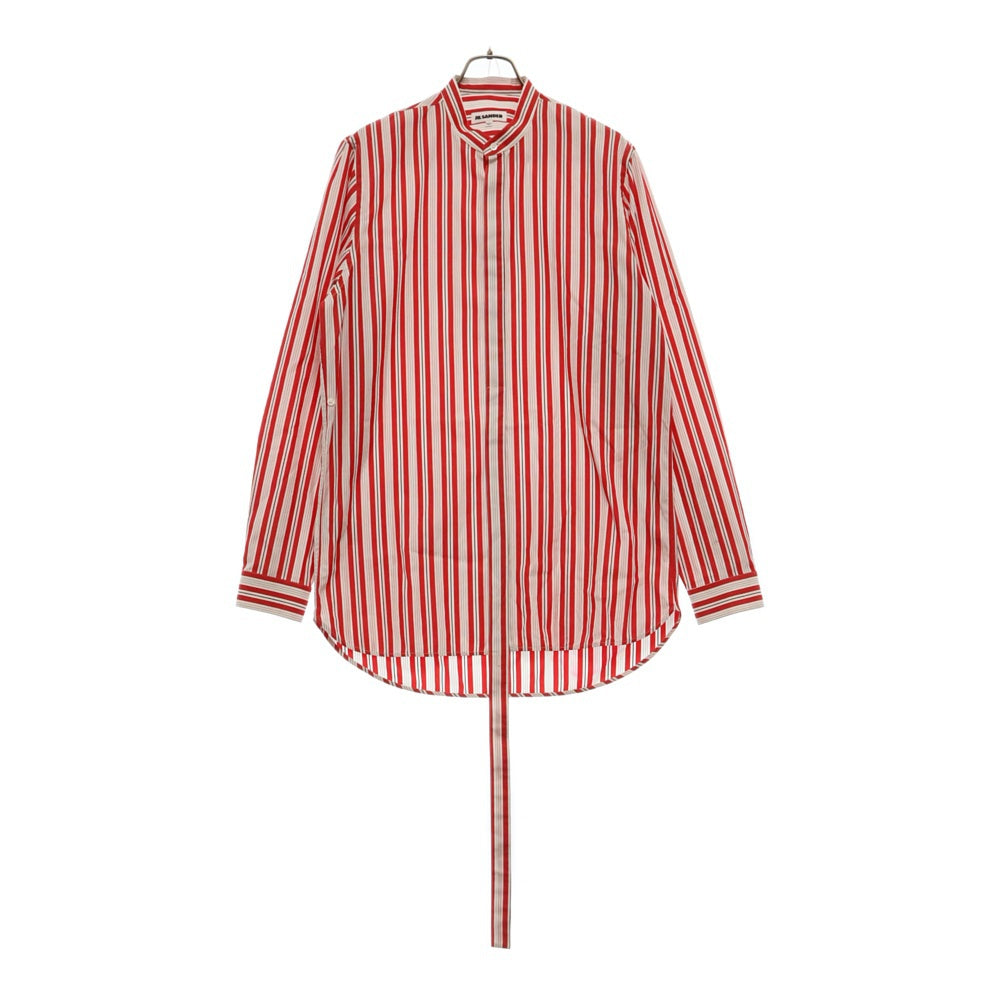 JIL SANDER(ジルサンダー) 18SS ノーカラーストライプ 長袖シャツ レッド/ホワイト JSUN741026 MN244310