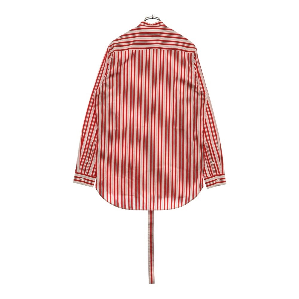 JIL SANDER(ジルサンダー) 18SS ノーカラーストライプ 長袖シャツ レッド/ホワイト JSUN741026 MN244310