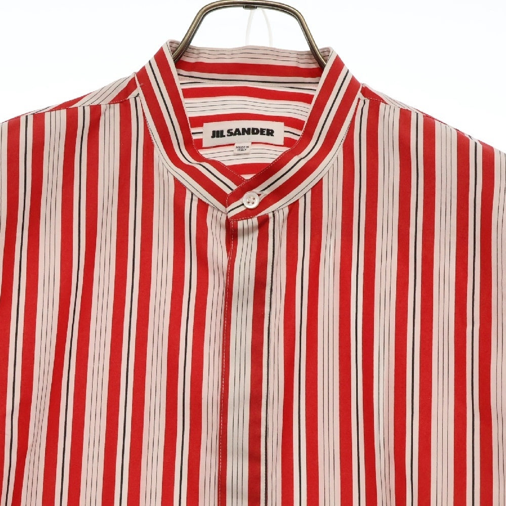 JIL SANDER(ジルサンダー) 18SS ノーカラーストライプ 長袖シャツ レッド/ホワイト JSUN741026 MN244310