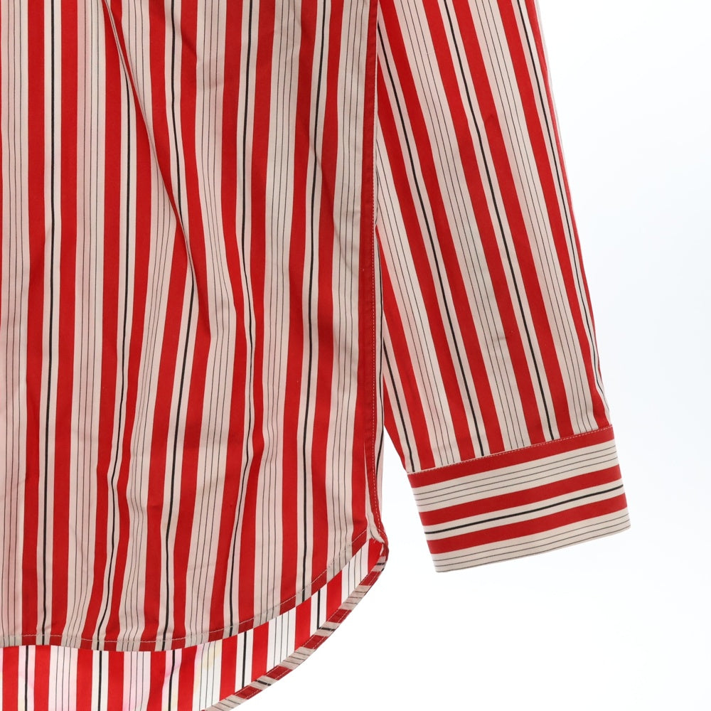 JIL SANDER(ジルサンダー) 18SS ノーカラーストライプ 長袖シャツ レッド/ホワイト JSUN741026 MN244310