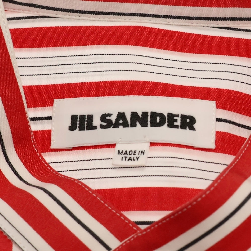 JIL SANDER(ジルサンダー) 18SS ノーカラーストライプ 長袖シャツ レッド/ホワイト JSUN741026 MN244310