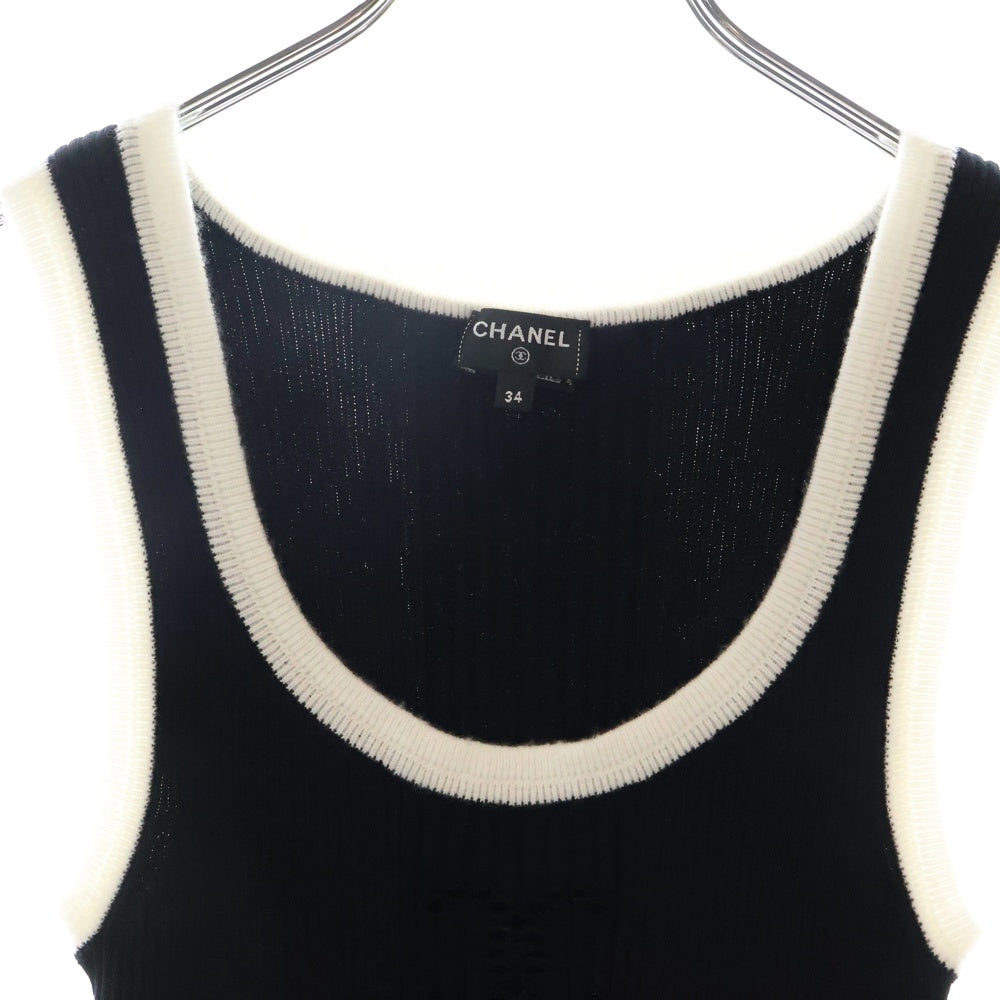 CHANEL(シャネル) 25SS ココマークパンチング バックロゴモチーフ金具付き リブタンクトップ レディース ブラック/ホワイト P78636K