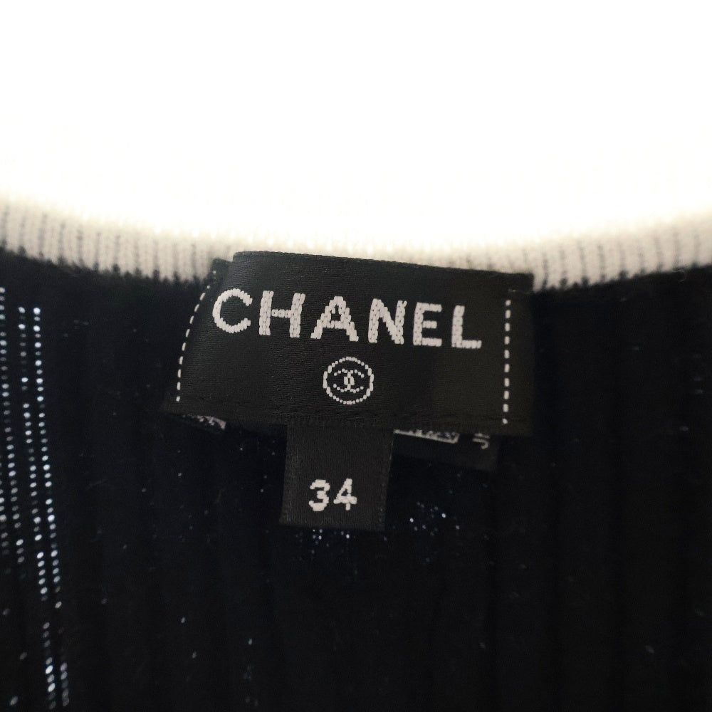 CHANEL(シャネル) 25SS ココマークパンチング バックロゴモチーフ金具付き リブタンクトップ レディース ブラック/ホワイト P78636K
