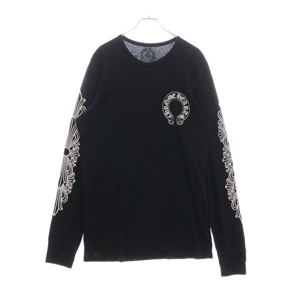 CHROME HEARTS(クロムハーツ) FLRL CRS Horseshoe Thermal L/S TEE フローラルクロス ホースシュー サーマル クルーネック長袖Tシャツカットソー ロングスリーブ ロンT ブラ