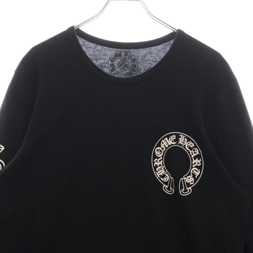 CHROME HEARTS(クロムハーツ) FLRL CRS Horseshoe Thermal L/S TEE フローラルクロス ホースシュー サーマル クルーネック長袖Tシャツカットソー ロングスリーブ ロンT ブラ