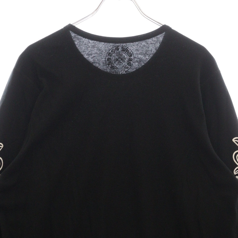 CHROME HEARTS(クロムハーツ) FLRL CRS Horseshoe Thermal L/S TEE フローラルクロス ホースシュー サーマル クルーネック長袖Tシャツカットソー ロングスリーブ ロンT ブラ