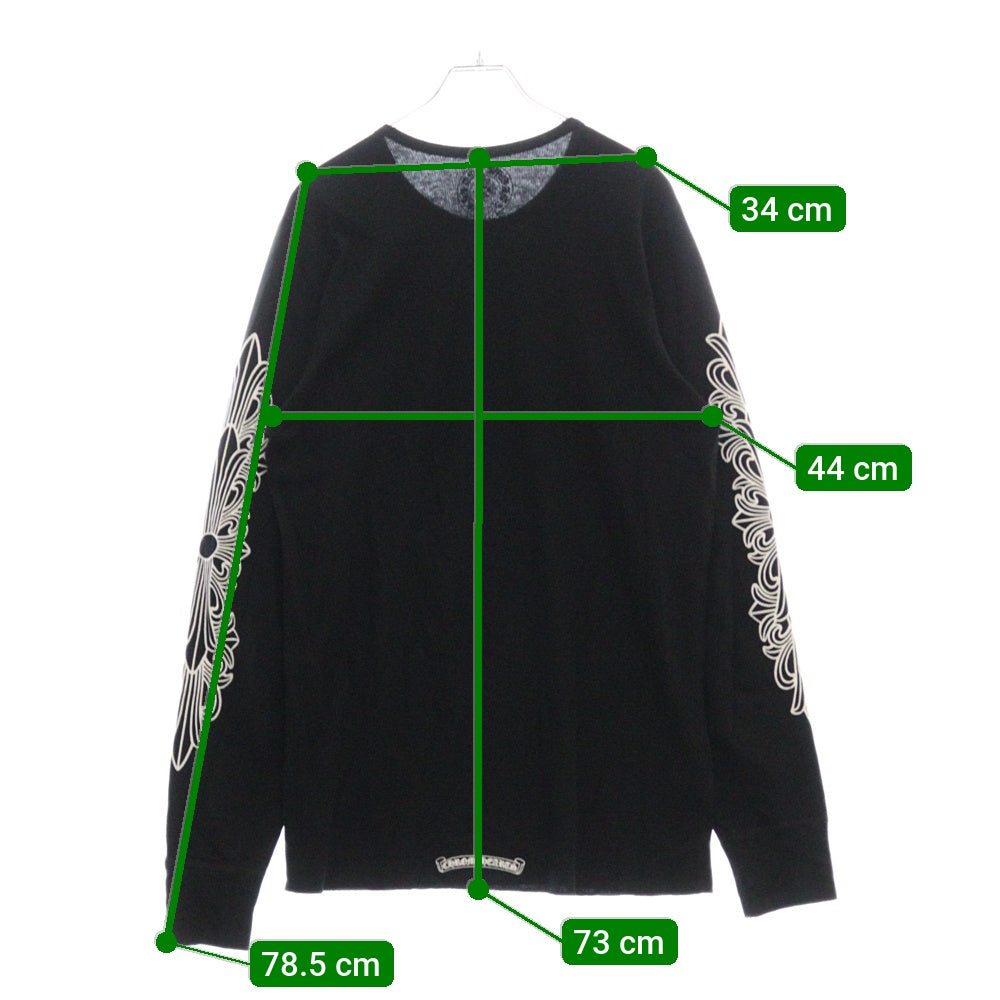 CHROME HEARTS(クロムハーツ) FLRL CRS Horseshoe Thermal L/S TEE フローラルクロス ホースシュー サーマル クルーネック長袖Tシャツカットソー ロングスリーブ ロンT ブラ