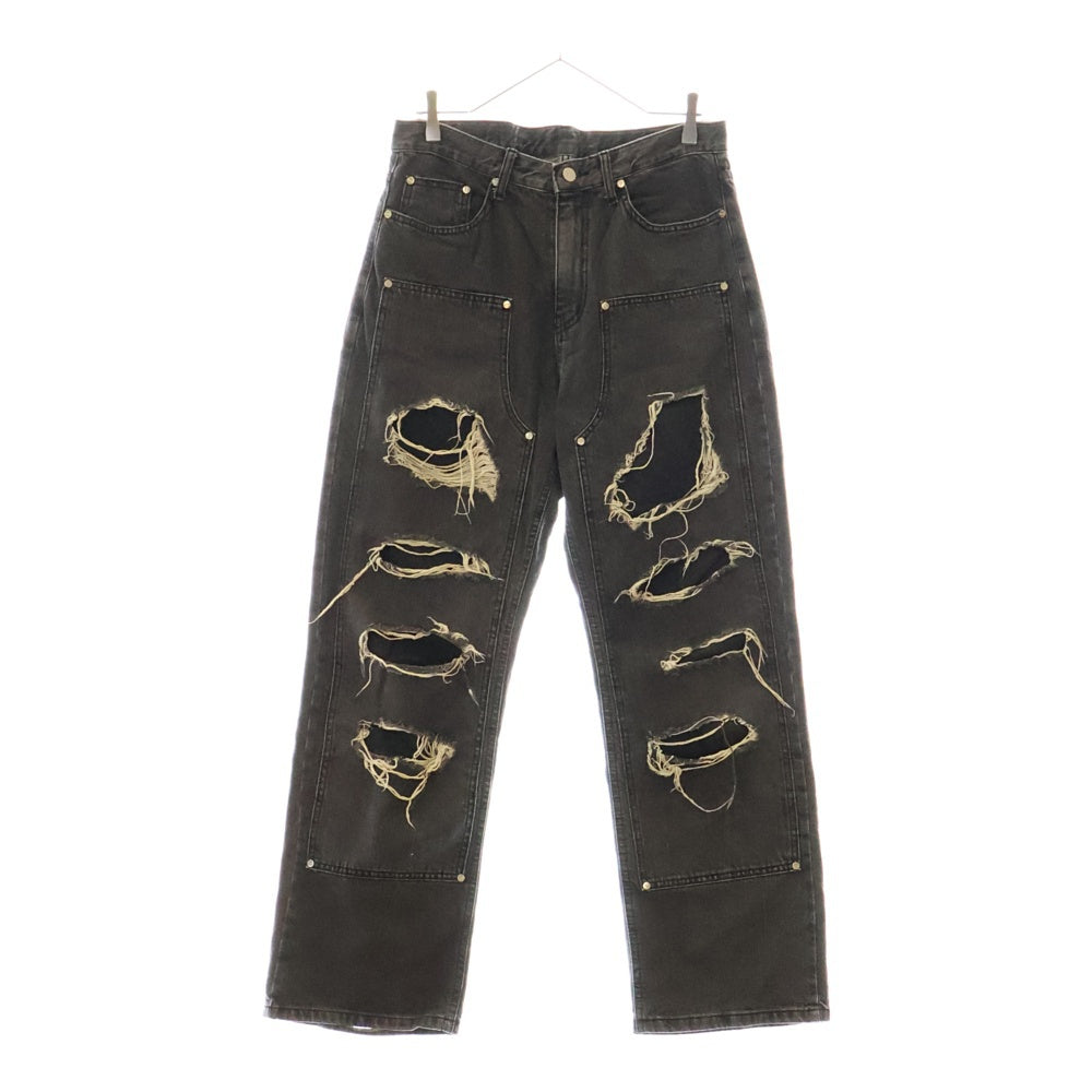OY(オーワイ) DESTROYED PANEL PANTS ダメージ加工 パネル デニムパンツ ブラック
