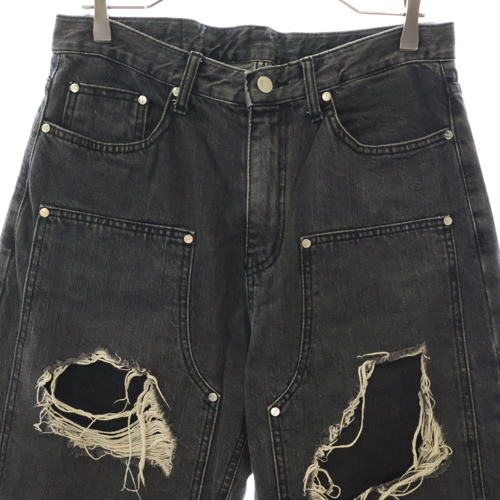 OY(オーワイ) DESTROYED PANEL PANTS ダメージ加工 パネル デニムパンツ ブラック