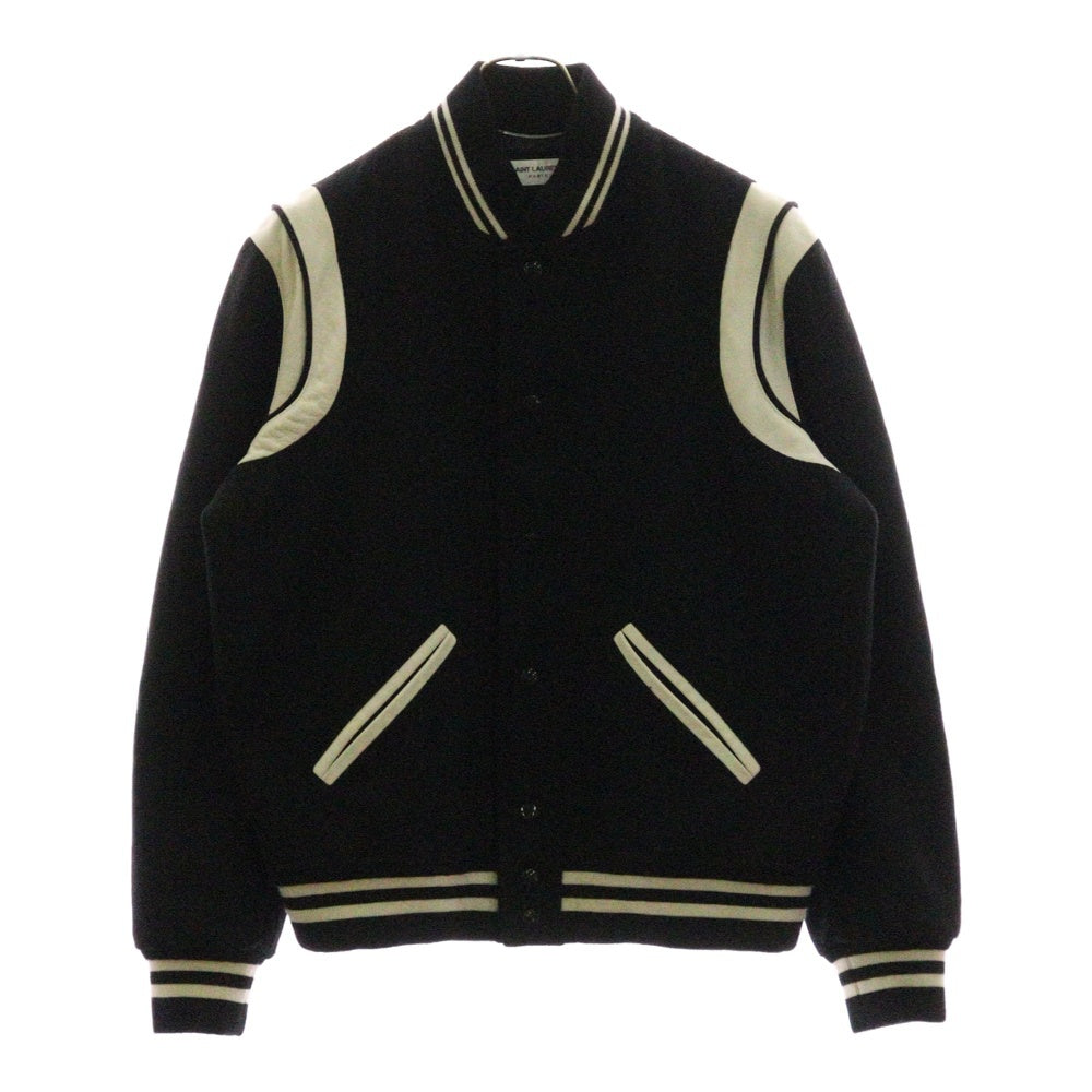 SAINT LAURENT PARIS(サンローランパリ) TEDDY JACKET テディジャケット レザートリムウールスタジアムジャンパー ブラック 354718 Y180W
