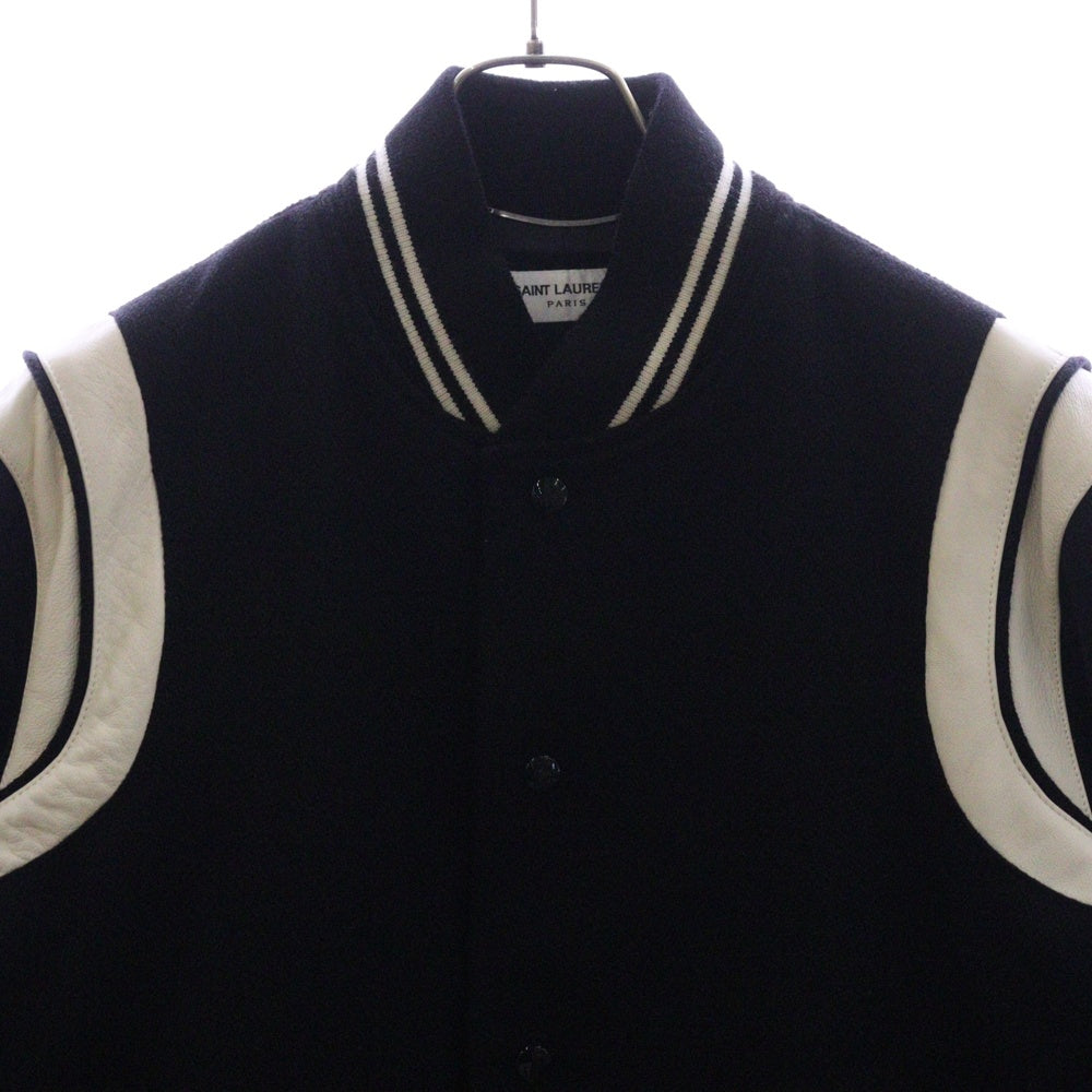 SAINT LAURENT PARIS(サンローランパリ) TEDDY JACKET テディジャケット レザートリムウールスタジアムジャンパー ブラック 354718 Y180W