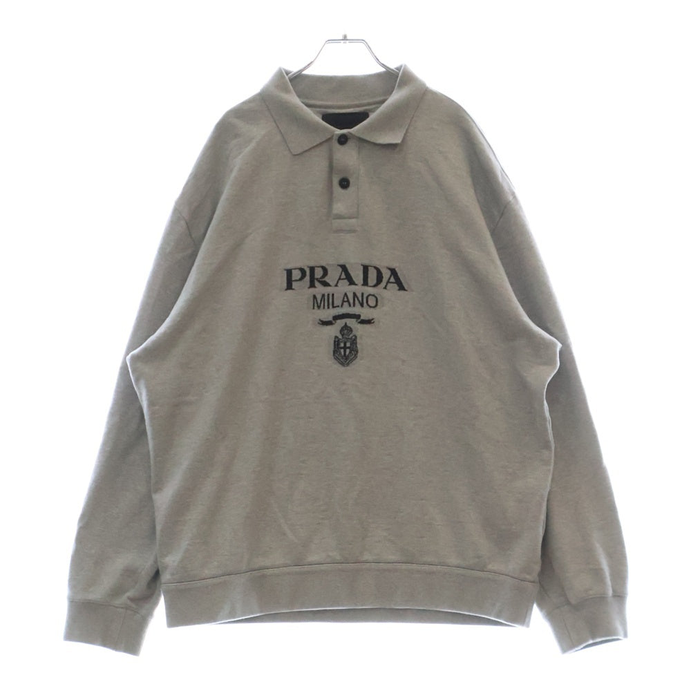 PRADA(プラダ) ロゴ コットン 長袖ポロシャツ グレー UJL77B S000 1Y13