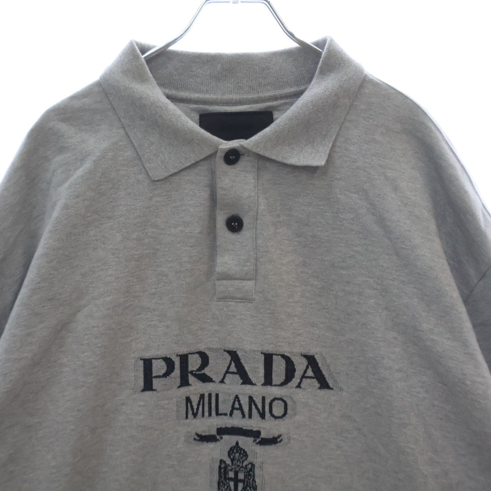 PRADA(プラダ) ロゴ コットン 長袖ポロシャツ グレー UJL77B S000 1Y13