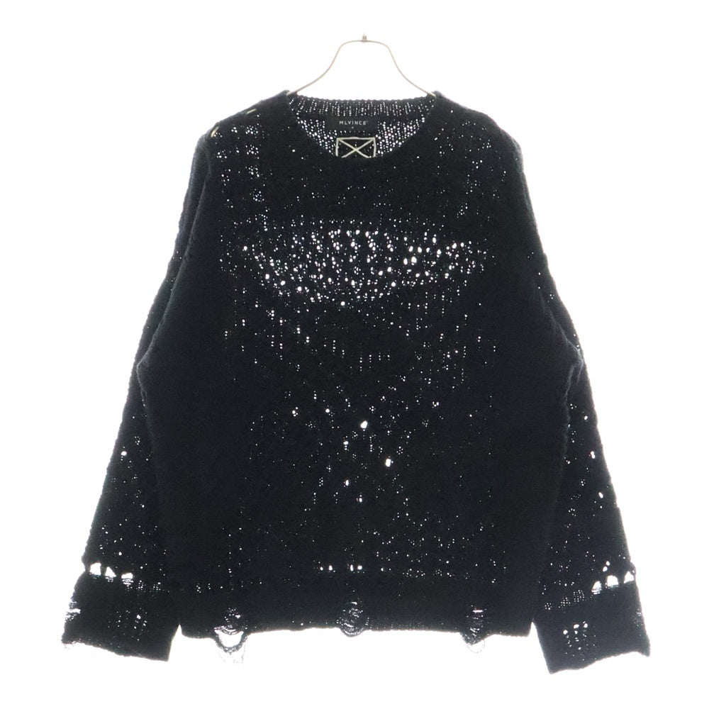MLVINCE(メルヴィンス) DESTROY KNIT デストロイ加工 クルーネック 長袖ニット ブラック