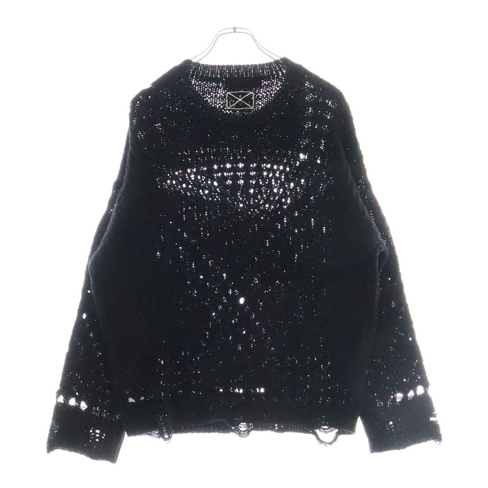 MLVINCE(メルヴィンス) DESTROY KNIT デストロイ加工 クルーネック 長袖ニット ブラック