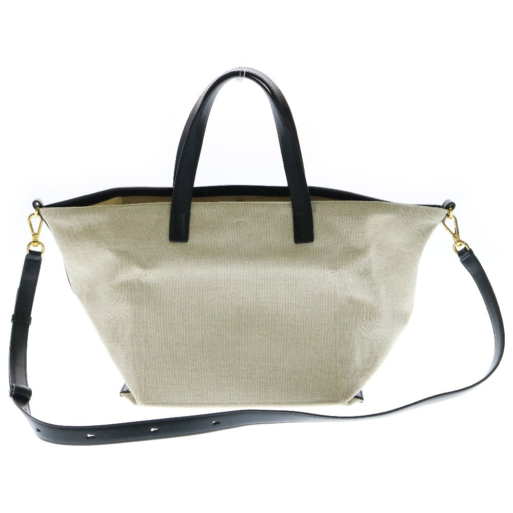 JIL SANDER(ジルサンダー) レザー キャンバス 2Way ショルダーバッグ トートバッグ アイボリー/ブラック
