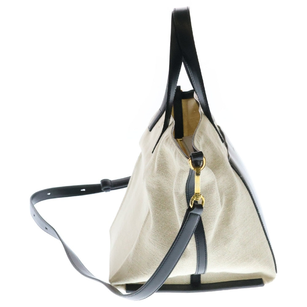 JIL SANDER(ジルサンダー) レザー キャンバス 2Way ショルダーバッグ トートバッグ アイボリー/ブラック