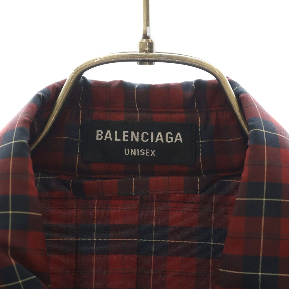 BALENCIAGA(バレンシアガ) オーバーサイズ 中綿入りチェックシャツジャケット レッド 681456 TLO15