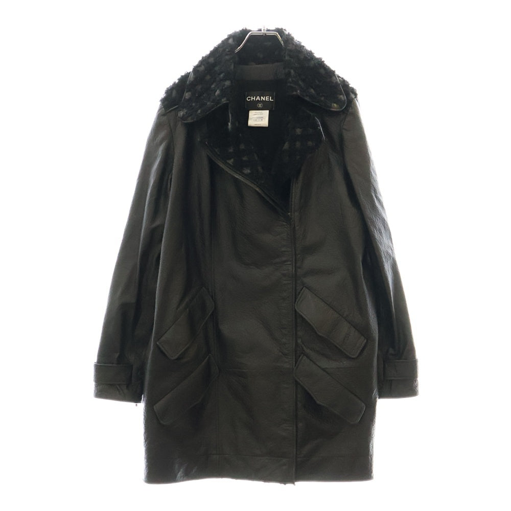 CHANEL(シャネル) ラムレザーツイードコート レディース ブラック P4434C00189