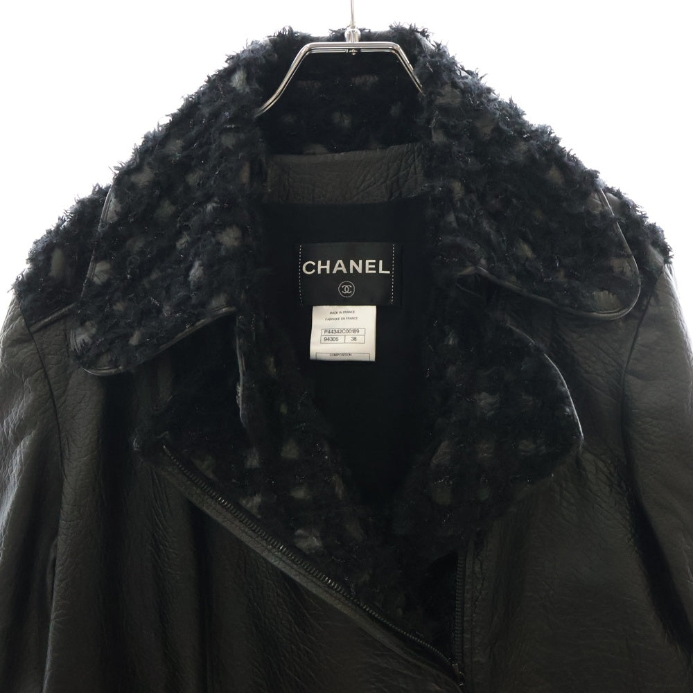 CHANEL(シャネル) ラムレザーツイードコート レディース ブラック P4434C00189