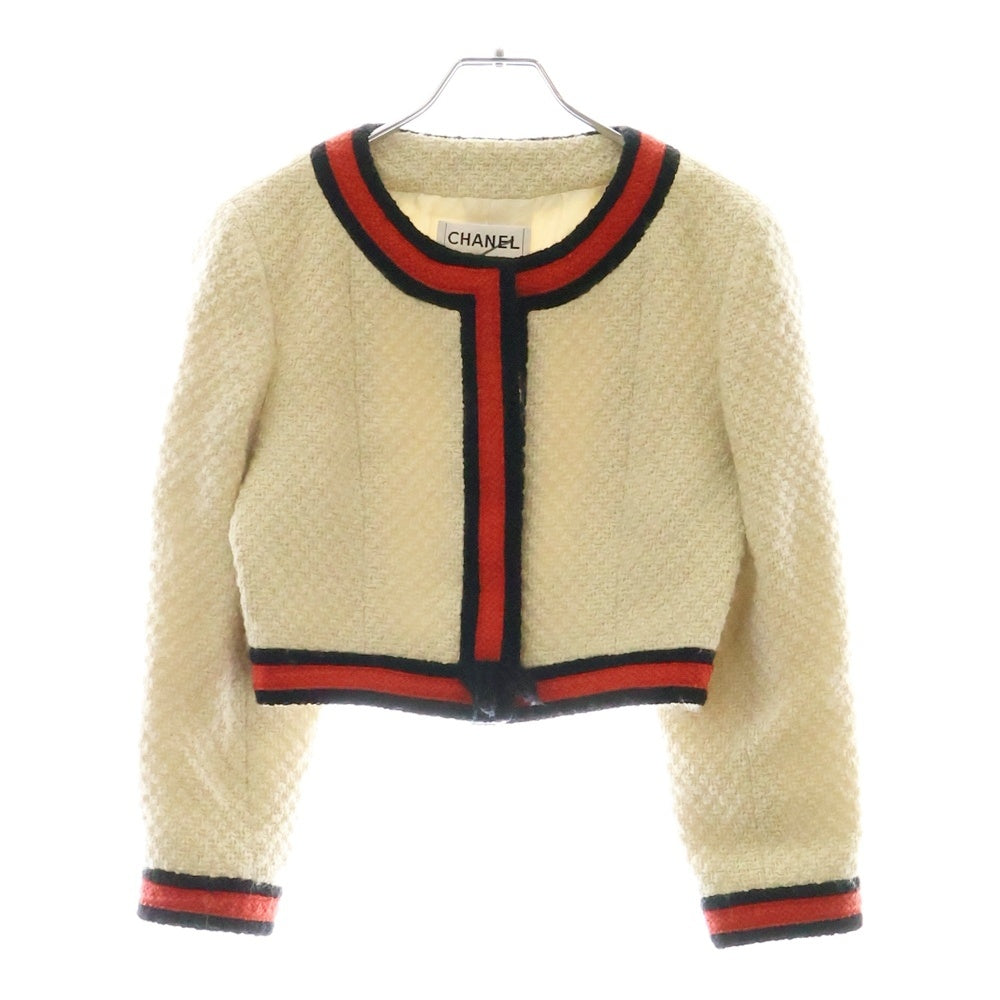 CHANEL(シャネル) ウール素材 ノーカラーツイードジャケット レディース アイボリー P18617V10526