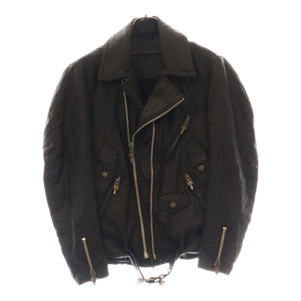 CHROME HEARTS(クロムハーツ) GABBA リネン ダブルライダースジャケット ダガージップ クロスボールボタン ブラック