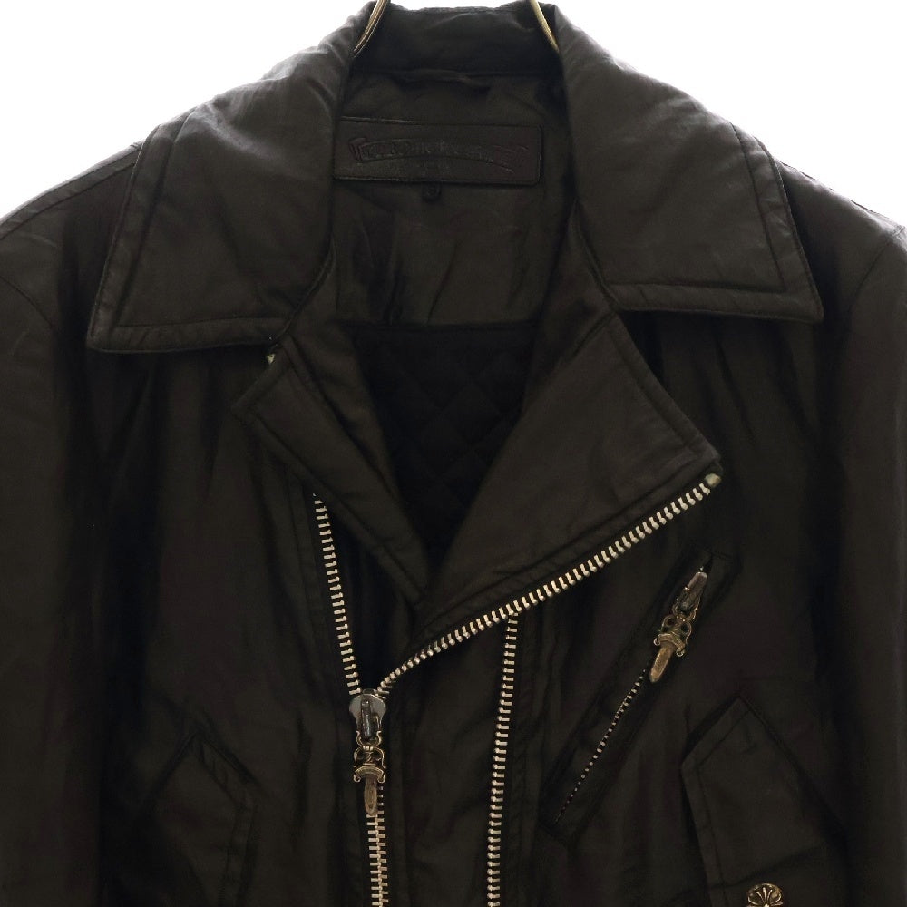 CHROME HEARTS(クロムハーツ) GABBA リネン ダブルライダースジャケット ダガージップ クロスボールボタン ブラック
