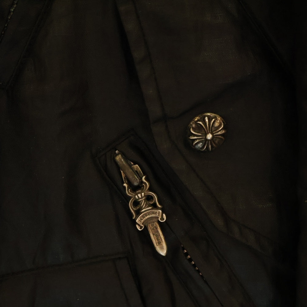 CHROME HEARTS(クロムハーツ) GABBA リネン ダブルライダースジャケット ダガージップ クロスボールボタン ブラック