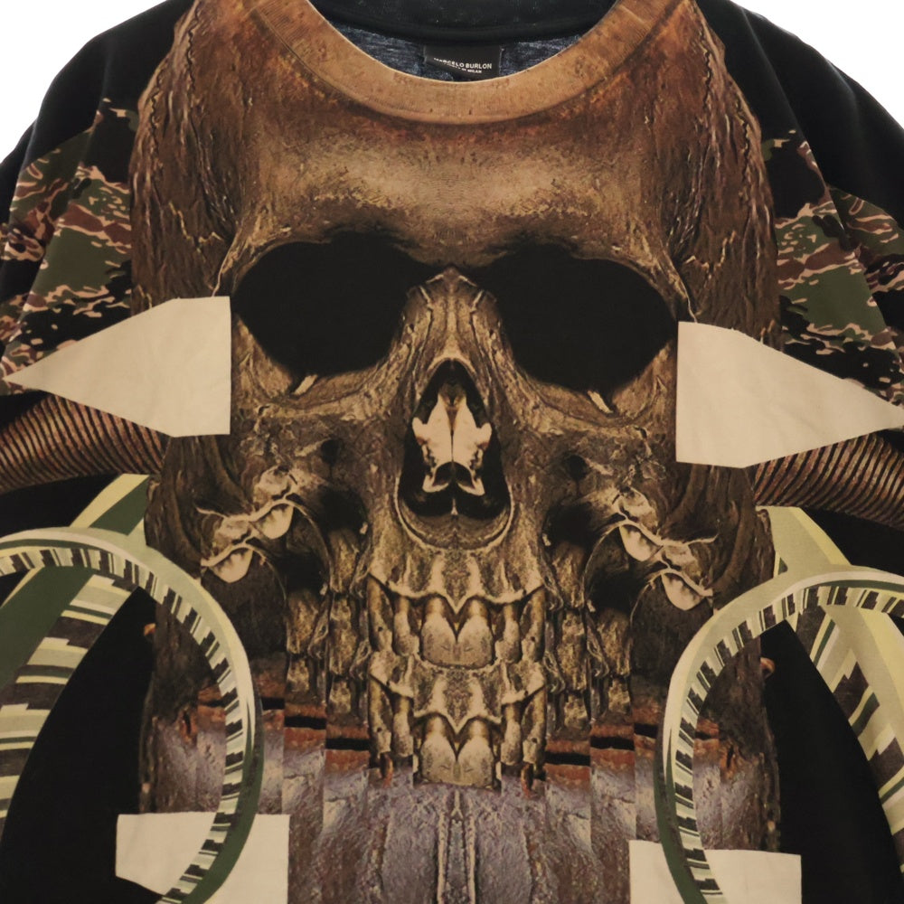 MARCELO BURLON(マルセロバーロン) GUANAJAY ドクロ総柄 クルーネック 半袖Tシャツ ブラック