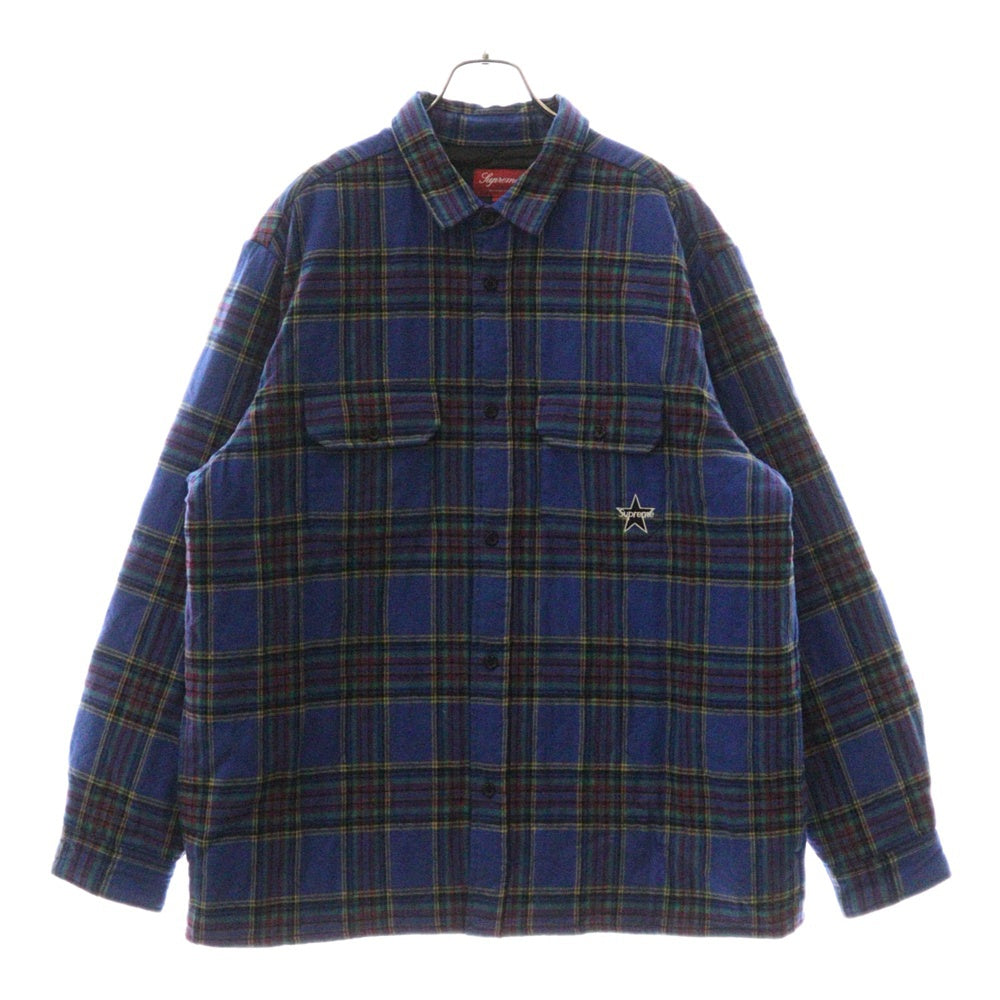 SUPREME(シュプリーム) 21AW Quilted Plaid Flannel Shirt キルテッドプレイドフランネルシャツ 中綿入りチェック長袖シャツ ブルー