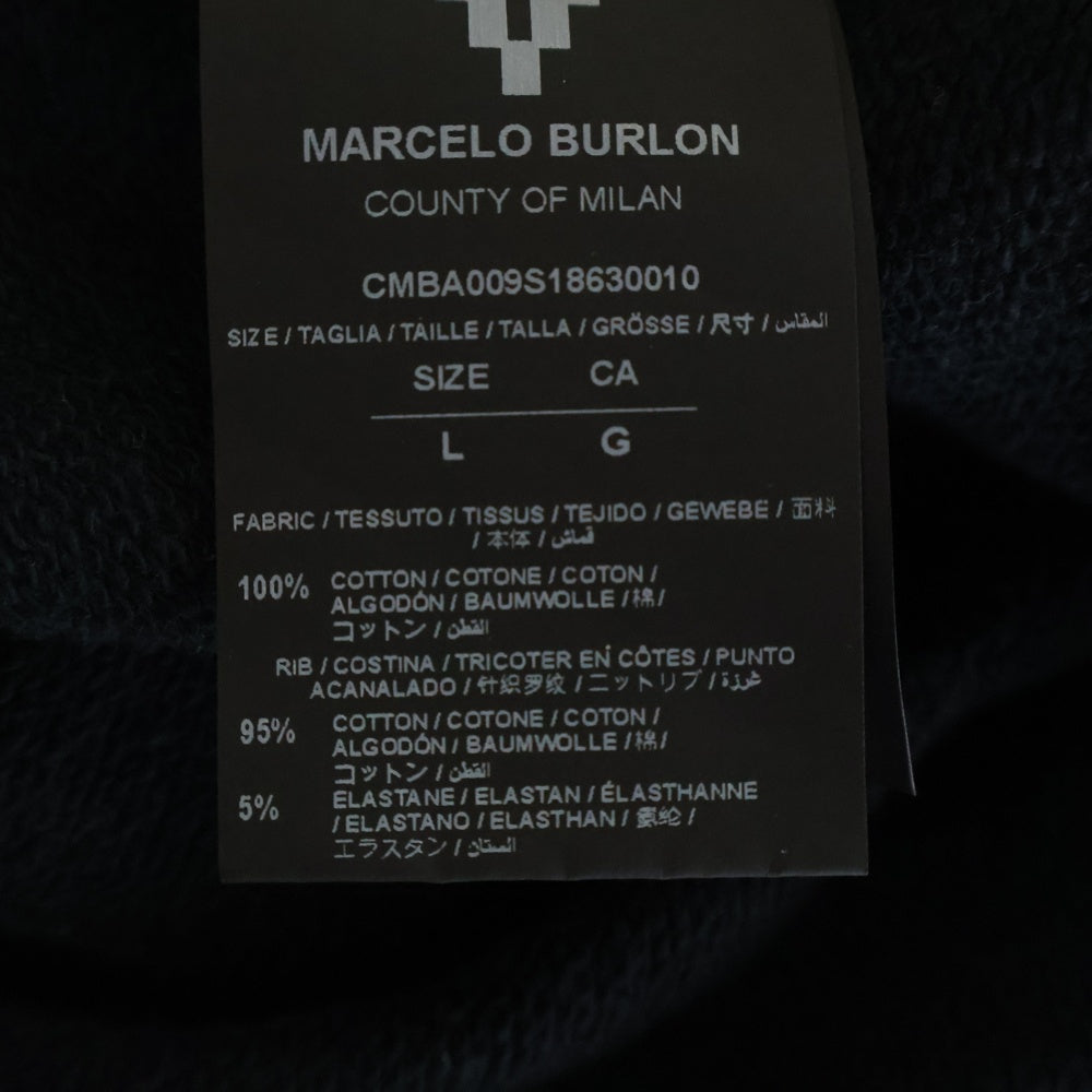 MARCELO BURLON(マルセロバーロン) ネック プリントデザイン オーバーシルエット クルーネックトレーナー 長袖 ブラック