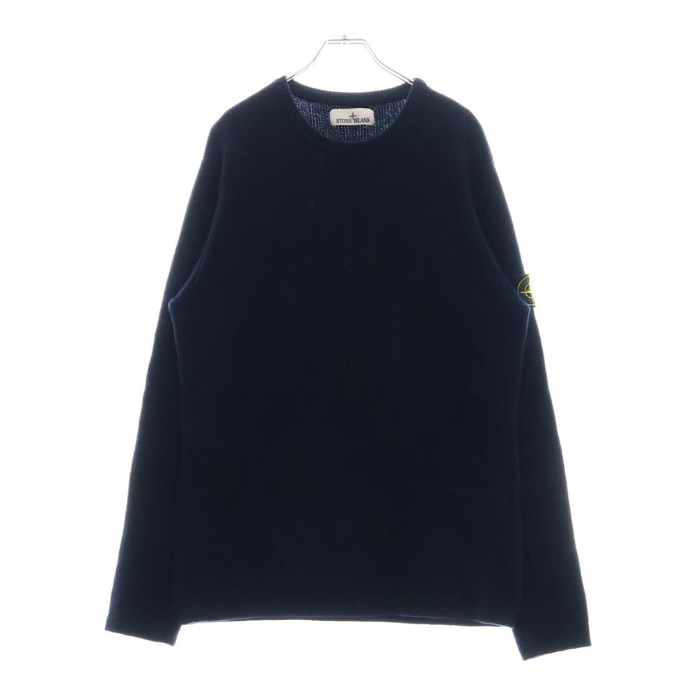 STONE ISLAND(ストーンアイランド) RIBBED SOFT ORGANIC COTTON CREWNECK 袖ロゴワッペン付 クルーネック 長袖ニットスウェット ネイビー 8015514D8