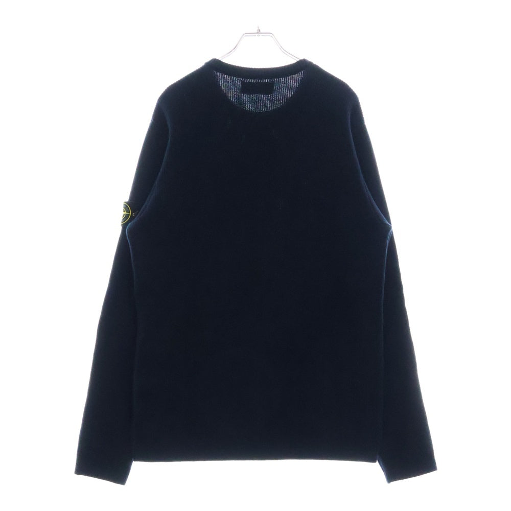 STONE ISLAND(ストーンアイランド) RIBBED SOFT ORGANIC COTTON CREWNECK 袖ロゴワッペン付 クルーネック 長袖ニットスウェット ネイビー 8015514D8