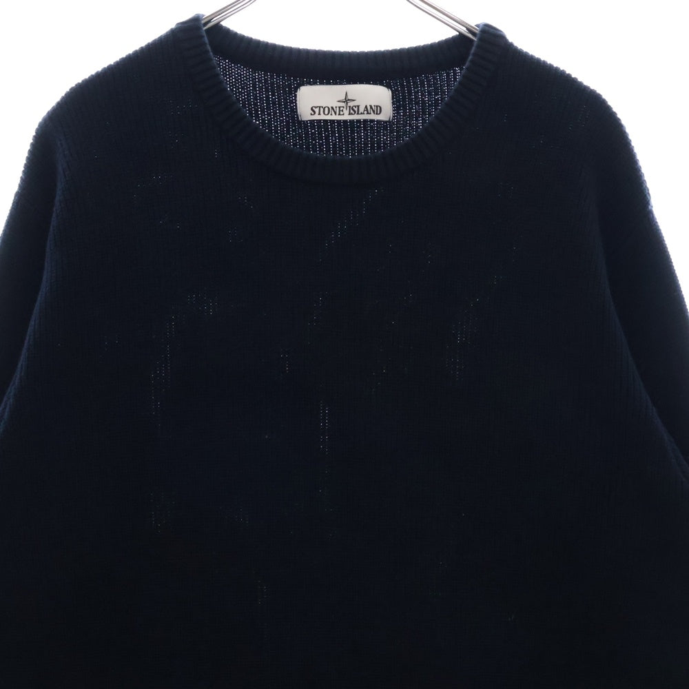 STONE ISLAND(ストーンアイランド) RIBBED SOFT ORGANIC COTTON CREWNECK 袖ロゴワッペン付 クルーネック 長袖ニットスウェット ネイビー 8015514D8